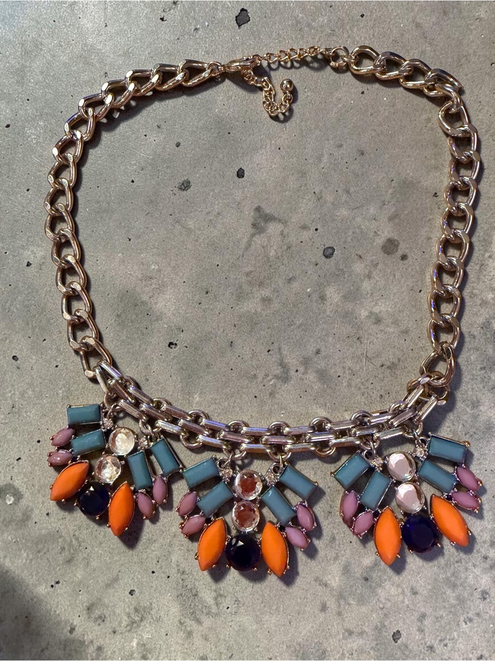 Gold-Tone Multicolor Cluster Necklace with Orange, Blue and Pink Accents